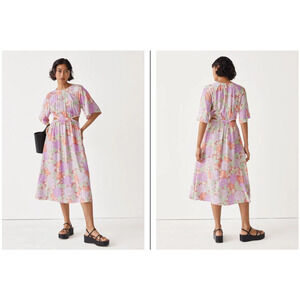 & Other Stories 6‎ Dress Midi Cutout Waist Flutter Sleeve Floral Print Purple
